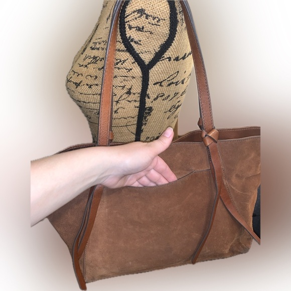 Fossil Cow Suede Rayna Large Boho Western Brown Leather Tote Purse Bag Fringe - Picture 6 of 15